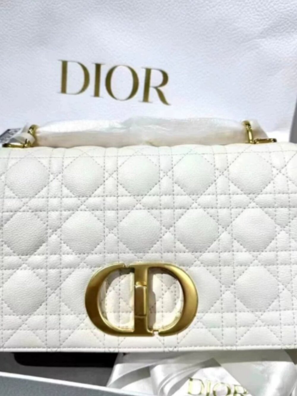 Dior Caro Medium Flap Bag White